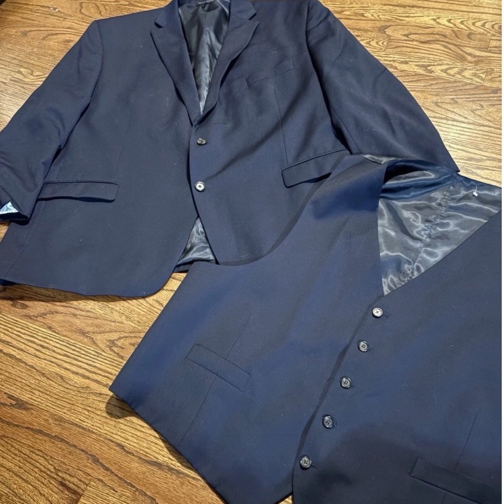 Lauren Ralph Lauren Mens 50R Navy Blue 100% Wool Blazer and Vest 2 Piece Set